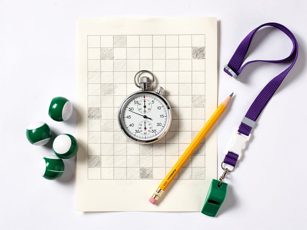 A stopwatch resting on a blank pencil grid, isolated on white.
